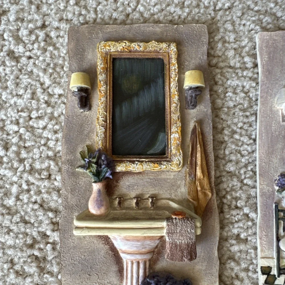 Vintage C. Winterle Olson 3D Bathroom Wall Art Plaque Set 1990s Relief Decor